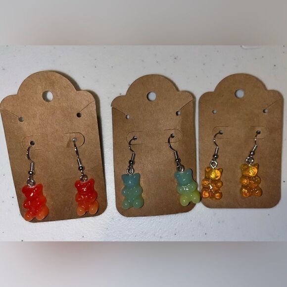 Gummy Bear dangle earrings - Lot of 3 pairs New - red yellow blue - hook - candy - Picture 2 of 2
